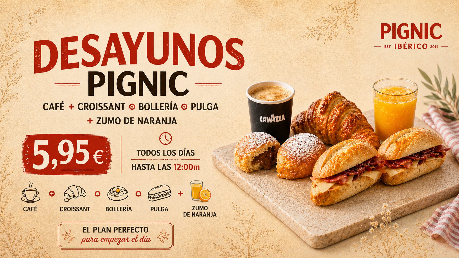 Desayuno Pignic por 5,95 € cerca de Puerta del Sol Madrid